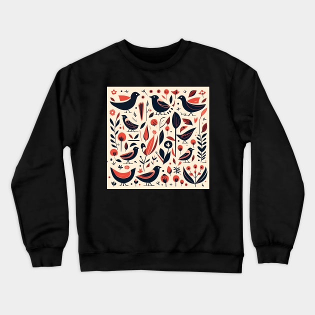 Retro Birds and Plants pattern Crewneck Sweatshirt by Lilbangdesigns